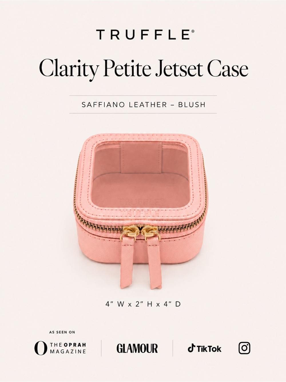 Truffle Clarity Petite Jetset Case Blush Saffiano Recycled Leather Travel Case